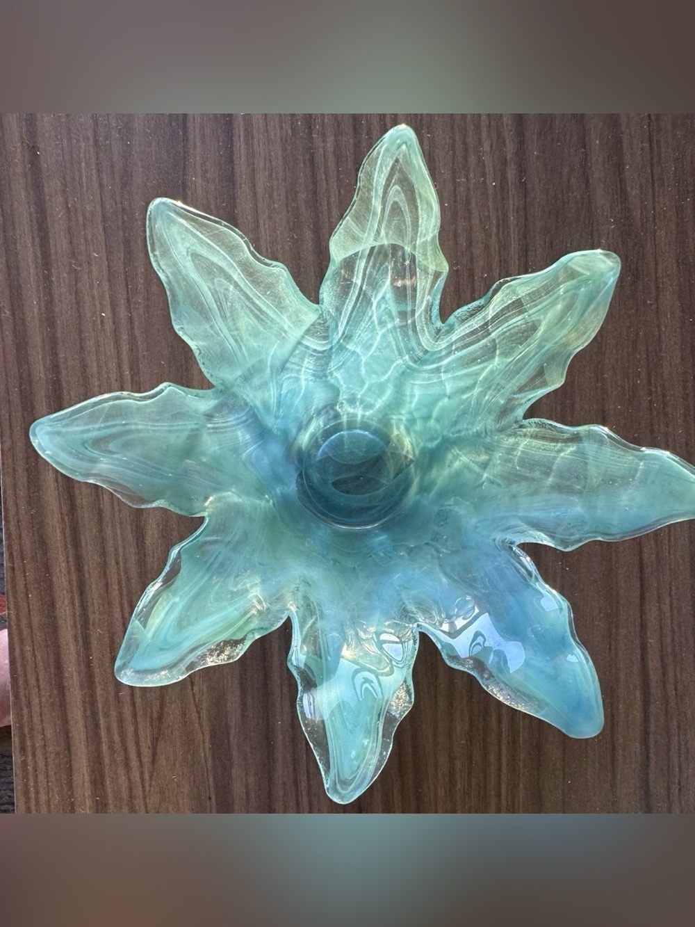 Murano Italy Hand Blown Art Glass Blue Swirl Dish Bowl 7.5" Petals